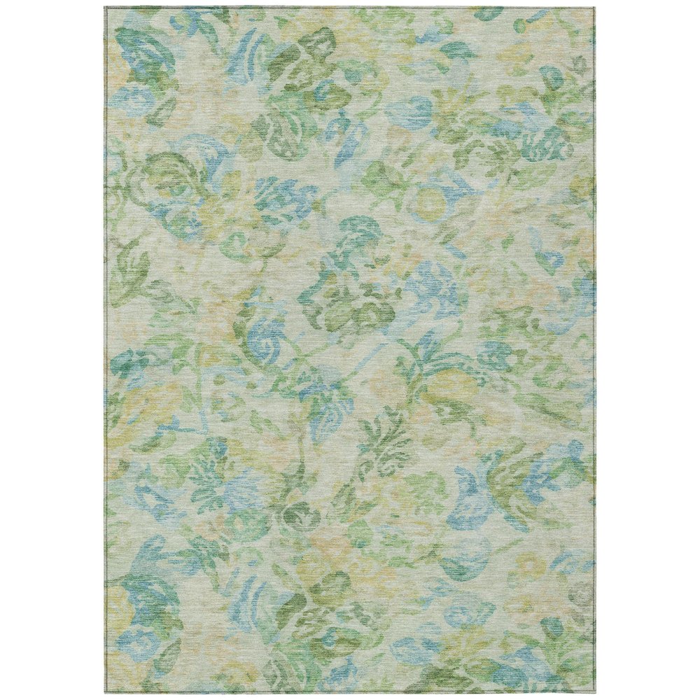 9' X 12' Yellow And Gold Floral Washable Indoor Outdoor Area Rug