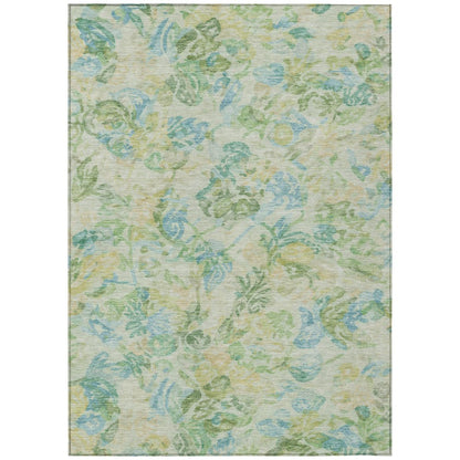 9' X 12' Yellow And Gold Floral Washable Indoor Outdoor Area Rug