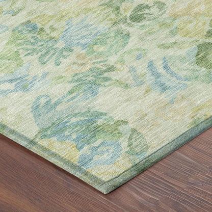 9' X 12' Yellow And Gold Floral Washable Indoor Outdoor Area Rug