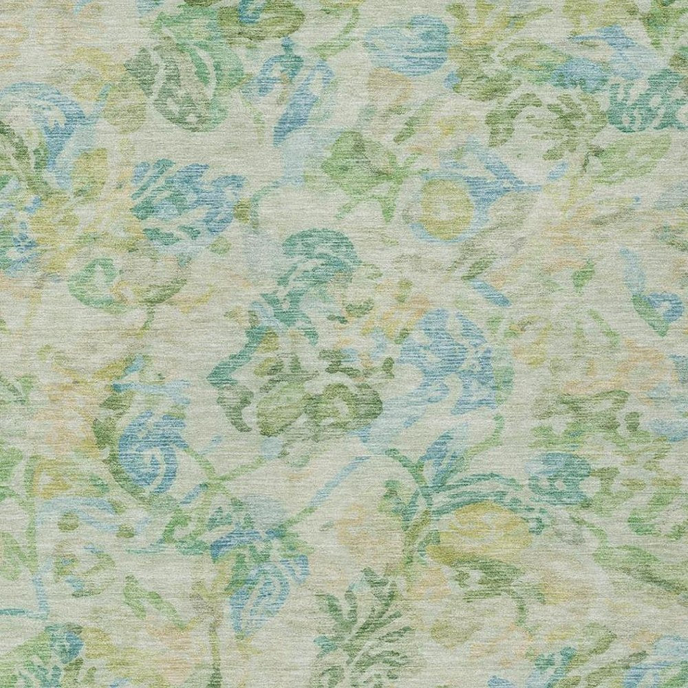 9' X 12' Yellow And Gold Floral Washable Indoor Outdoor Area Rug