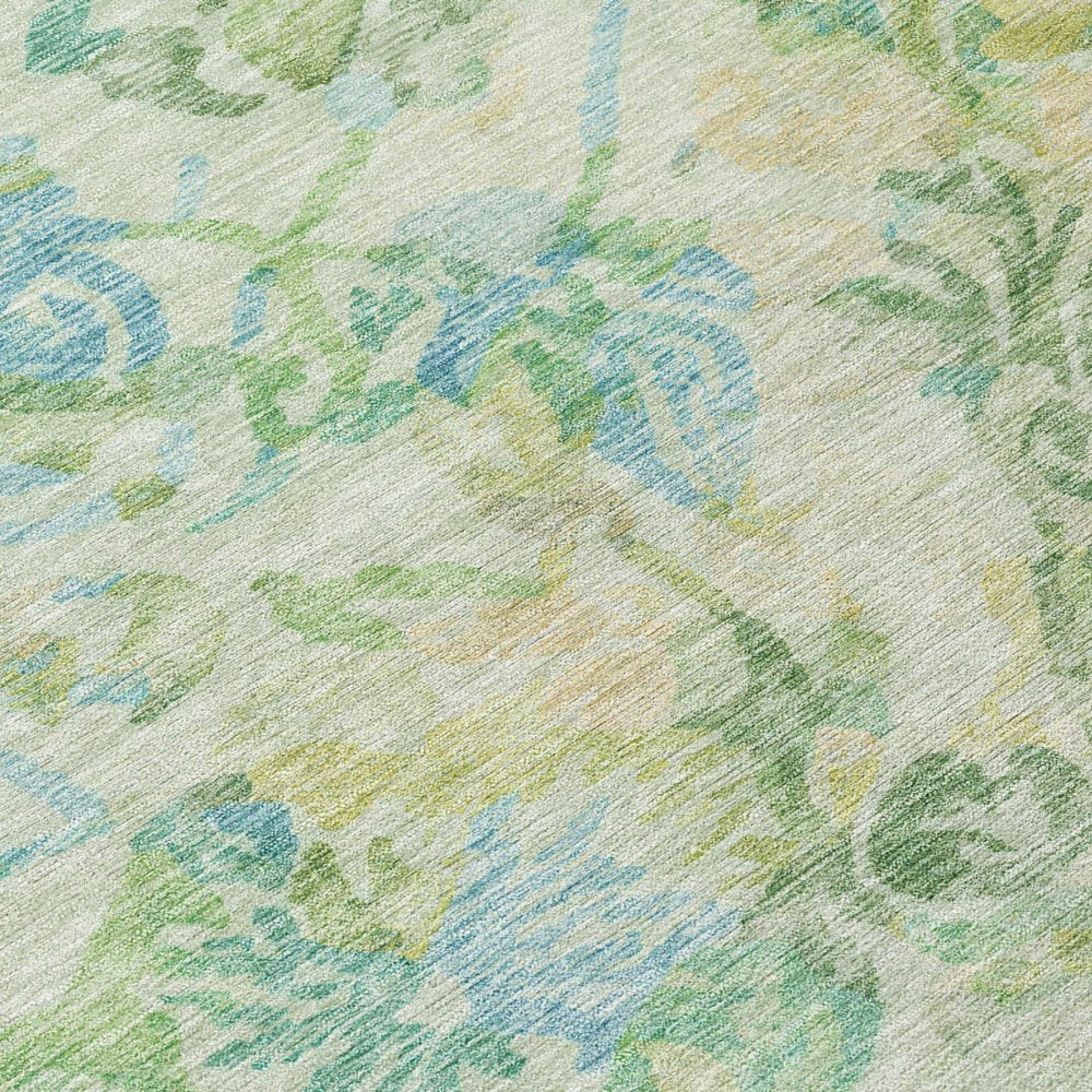 9' X 12' Yellow And Gold Floral Washable Indoor Outdoor Area Rug