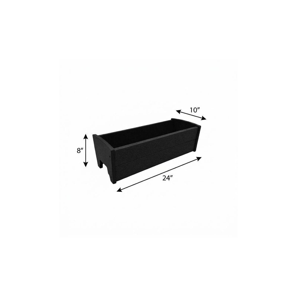8" X 24" Black Heavy Duty Plastic Rectangular Railing Planter