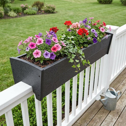 8" X 24" Black Heavy Duty Plastic Rectangular Railing Planter
