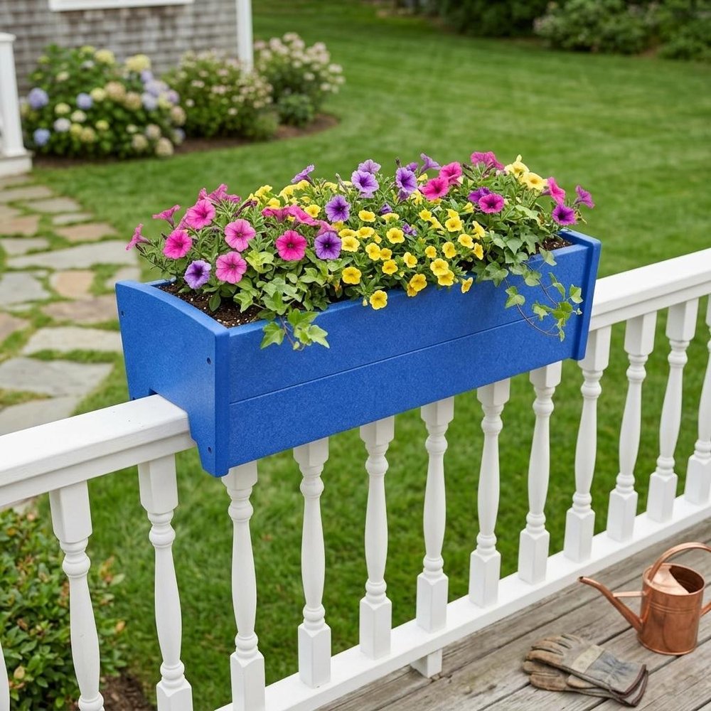 8" X 24" Black Heavy Duty Plastic Rectangular Railing Planter
