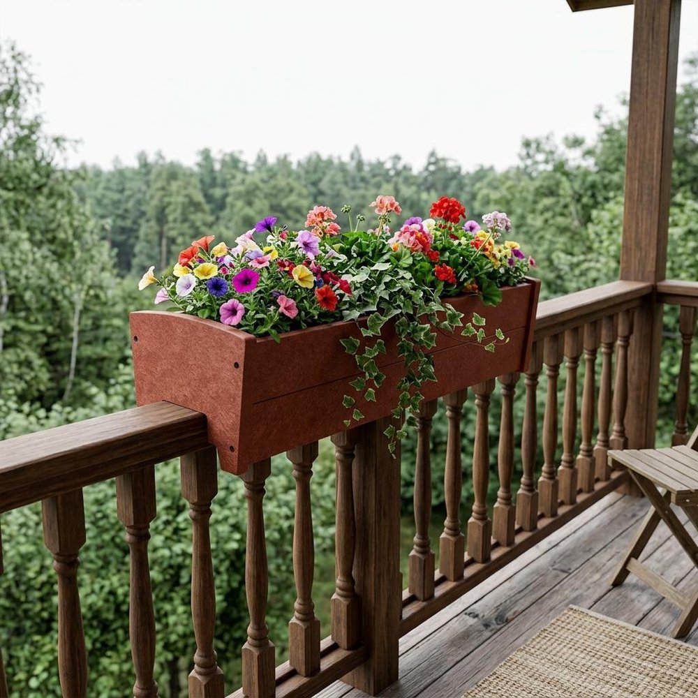 8" X 24" Black Heavy Duty Plastic Rectangular Railing Planter