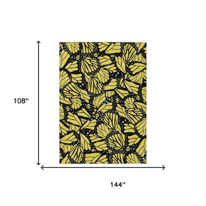 9' X 12' Yellow And Gold Animal Print Washable Indoor Outdoor Area Rug