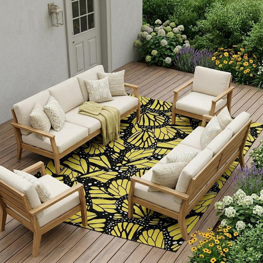 9' X 12' Yellow And Gold Animal Print Washable Indoor Outdoor Area Rug