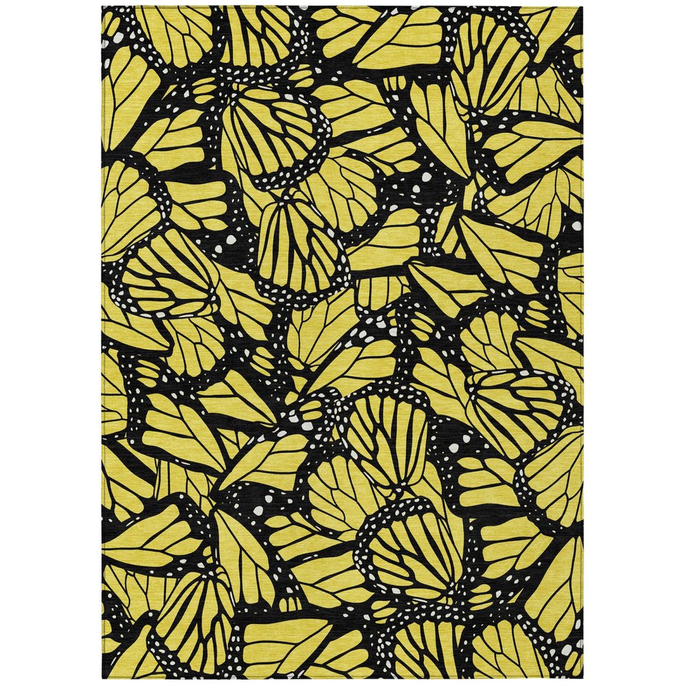 9' X 12' Yellow And Gold Animal Print Washable Indoor Outdoor Area Rug