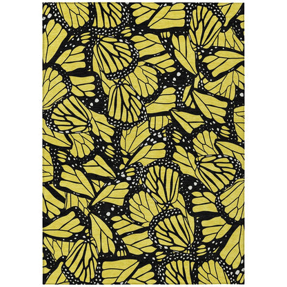 9' X 12' Yellow And Gold Animal Print Washable Indoor Outdoor Area Rug
