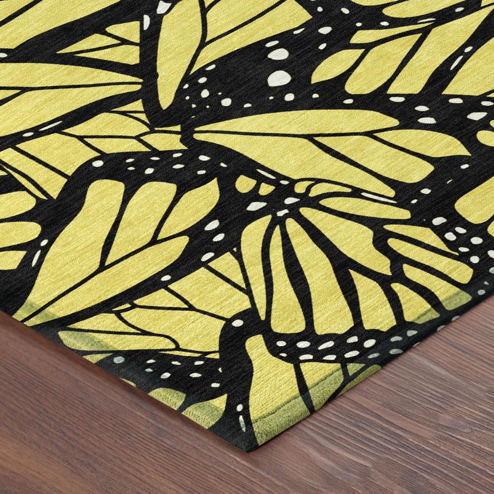 9' X 12' Yellow And Gold Animal Print Washable Indoor Outdoor Area Rug