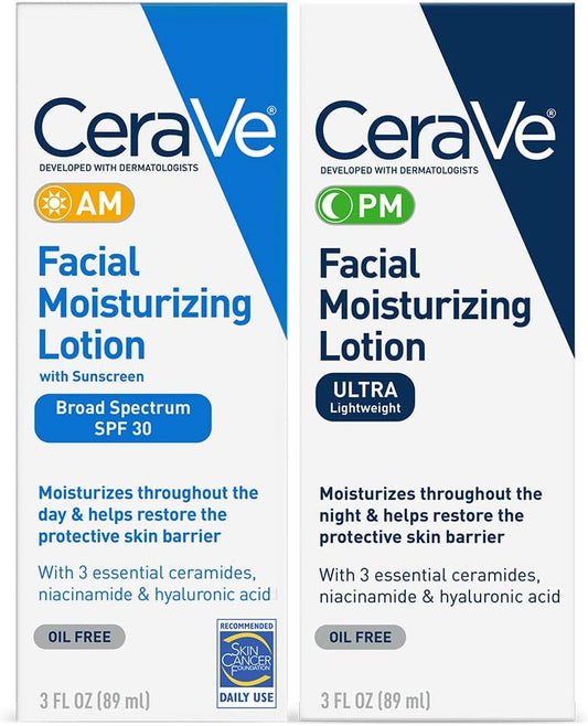 CeraVe am pm moisturizing lotion set with SPF 30 hyaluronic acid niacinamide 3 oz