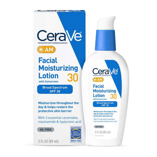 CeraVe am moisturizing lotion with SPF 30 hyaluronic acid niacinamide 3 oz
